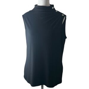 DKNY Sleeveless Mock Neck Button Detail Top‎ Women’s L Pink Black Stretch Bundle